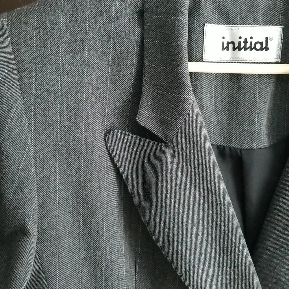 🇨🇦 Vintage 80s Grey Double Breasted Power Blazer Pinstripe Tailored Size Medium - Picture 6 of 6